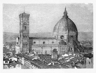 Florence cathedral with the free standing Giotto's campanile and Brunelleschi dome, built in XIV century in Florentine Gothic style