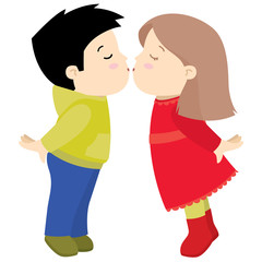 Little Cute Boy and Girl Kissing Valentine Day Card