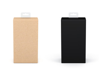 Kraft and black paper Box packaging Mockup with plastic Hang Tab, 3d rendering