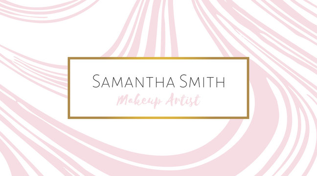 Makeup artist Business card with pink marble texture. Abstract modern background. Vector template for card, invitation, business, vip, flyer, logo, brochure