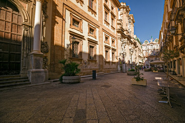 The central street of Trapani in Sicily, Italy. - obrazy, fototapety, plakaty