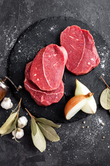 Raw meat, beef steaks