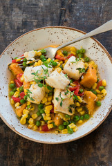 Fish stew with vegetables - top view
