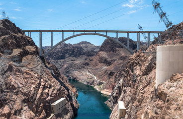 Dam and bridge on the Colorado River. Reservoir and Electroporation Hoover Dam in Nevada, USA