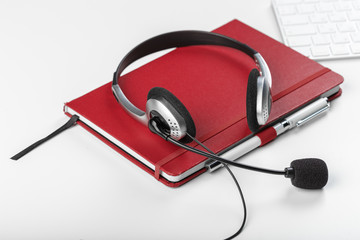 headset on keyboard computer laptop