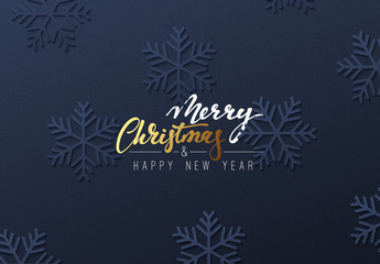 Christmas background with snowflakes in style of paper art. Xmas holiday greeting card. Winter pattern snow ornament vector design