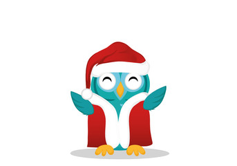 ute  owl happy smiling and waving its wings up. Greeting car