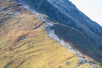 mountain tops in  autumn covered in mist or clouds