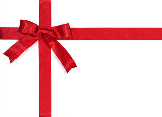 Red bow satin ribbon isolated on white background with clipping path for gift box wrap and holiday...