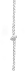 Braided rope with a middle knot against white background.
