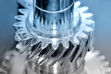 Steel metal pin and gear with a screw thread.