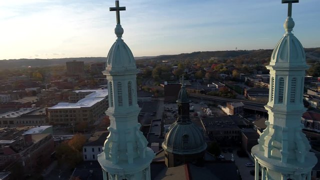 Aerial view of Catholic Cathedral and Church Steeples