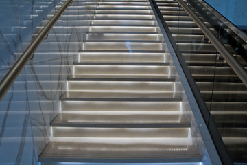 Bright stairs in the hotel. Stair case in the modern hotel interior