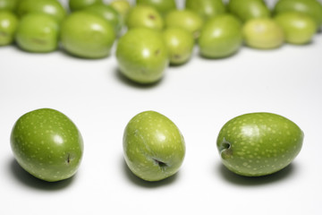 Freshly harvested olives on white background from Sicily