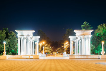 Obraz premium Batumi, Adjara, Georgia. Colonades Near Seafront Promenade In Night