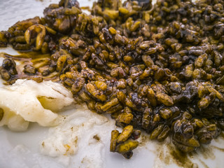 Plate of black rice, spanish food