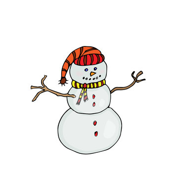Snow Man.  colored illustration on white