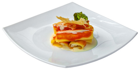 Italian food - Cannelloni with sauce and cheese. 