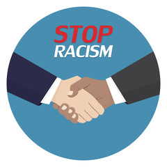 No to racism poster. Discrimination symbol. Handshake icon. Vector illustration