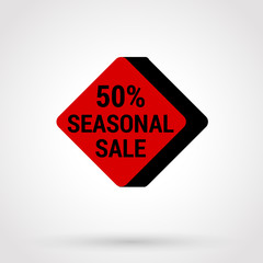 Sale sticker with hand drawn elements in red and black colors on white background. 50 percent seasonal sale.