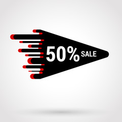 Obraz premium Sale sticker with hand drawn elements in red and black colors on white background. 50 percent discount.