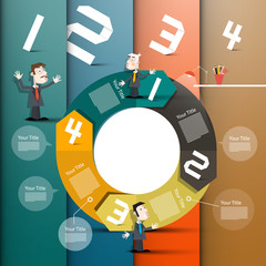 Infographic Design. Vector Infographics Graph with Paper Numbers, Businessmen in Suits  and Circle Arrows.