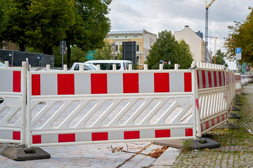 Absperrung an einer Baustelle in der Innenstadt von Magdeburg