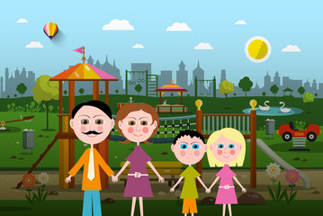Family with Playground on Background