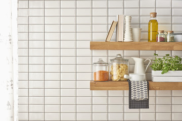 Fototapeta na wymiar modern kitchen shelf style
