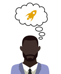 Mann überlegt - Raketenstart