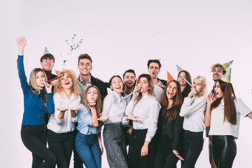 Corporative. Group of people colleagues fun and smile.