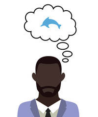 Mann überlegt - Delfin