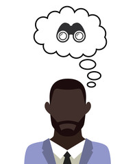 Mann überlegt - Fernglas