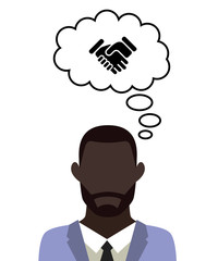 Mann überlegt - Handschlag