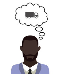 Mann überlegt - Lastwagen