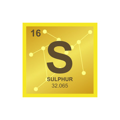 Vector symbol of Sulfur from the Periodic Table of the elements on the background from connected molecules