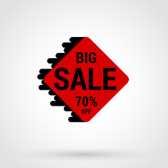 Sale sticker with hand drawn elements in red and black colors on white background. 70 percent off