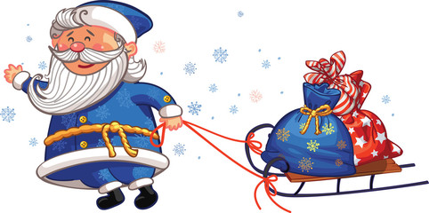 Santa Claus pulls sleigh