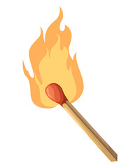 Burning Match Stick Illustration. Match With Fire. Vector illustration isolated on white.