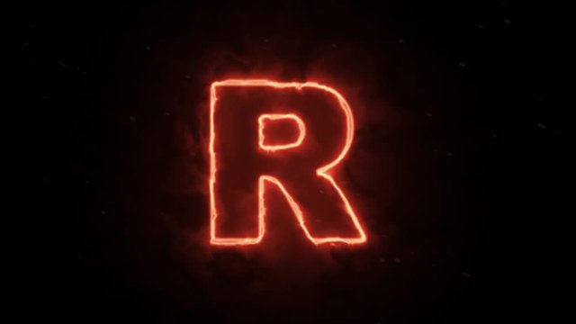 Letter R - hot burning alphabet letter symbol on dark background
