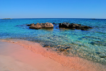 Elafonisi beach with the pink sand in Crete Greece 
