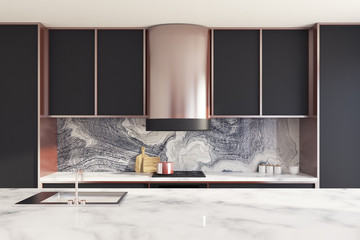 Black and marble kitchen countertop