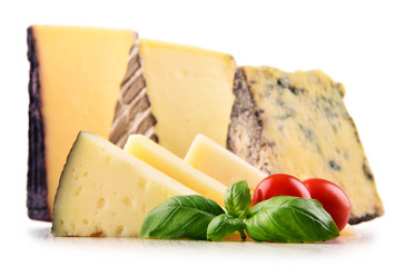 Pieces of cheese isolated in white background