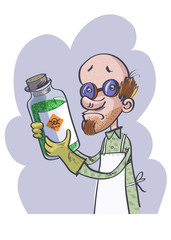 A scientist keeps a big jar. Hazardous chemicals toxic! Vector illustration