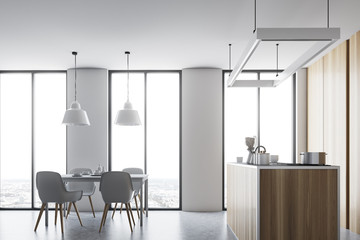 Wooden kitchen and dining room, countertop side