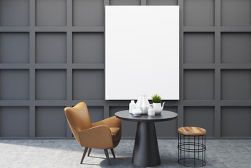 Black dining room, poster, table