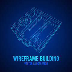 Abstract architecture building. Plan of modern house. Wireframe low poly mesh construction.