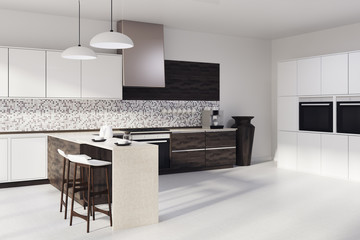 Mosaic kitchen, dark wooden countertops side