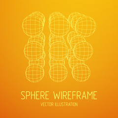 Wireframe Mesh Flow with many small spheres rotate and spin. Connection Structure. Digital Data Visualization Concept. Vector Illustration.