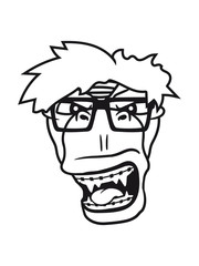 Obraz premium kopf gesicht geek nerd schlau hornbrille zahnspange picken freak intelligent fleischfresser böse monster tyrannus saurus rex hörner t-rex groß comic cartoon dinosaurier saurier dino